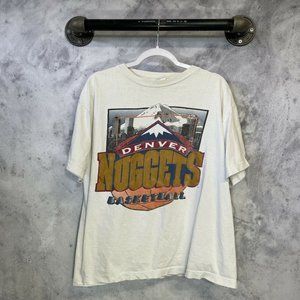 Vintage Denver Nuggets Basketball T White Cotton Distress Shirt Gift Friend tee